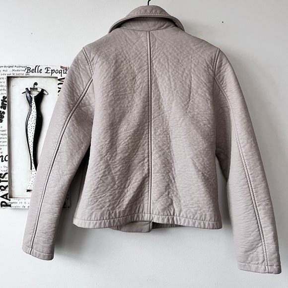 Forever 21 Boho Beige Faux Leather Moto Biker Jacket Eco-friendly Size S - Picture 5 of 5